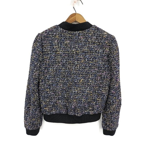 Rebecca Taylor Multi Tweed Bomber Jacket Womens 2 Black Zip Front Pockets - Picture 3 of 6